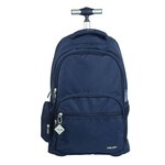 Sac à dos scolaire Milan Série 1918 25L avec trolley intégré et poignée métallique rétractable - 3 poches avant + 2 poches latérales - Taille 46 5x30x17cm - Couleur Bleu foncé