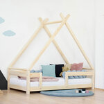 Lit Tipi enfant avec barrière bois massif blanc 80 x 180 cm