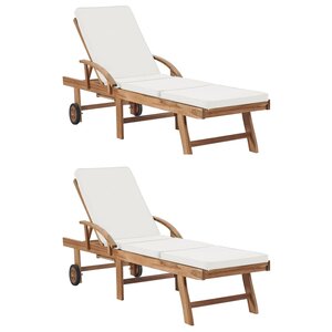 vidaXL Chaises longues avec coussins 2 Pièces Bois de teck solide Crème