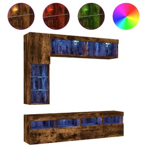 vidaXL Ensemble de meubles TV muraux 7 Pièces et lumières LED chêne fumé