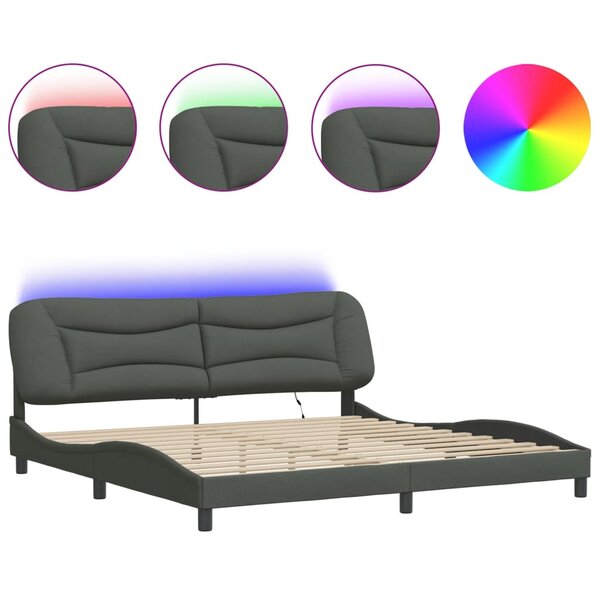 vidaXL Cadre de lit avec LED sans matelas Hvar gris foncé 200x200 cm tissu