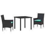 vidaXL Ensemble table et chaises avec coussin 3 Pièces Noir Rotin PE