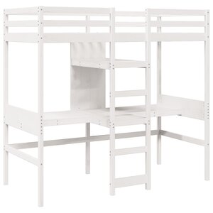 vidaXL Lit mezzanine avec bureau et étagères blanc 90x200cm pin massif