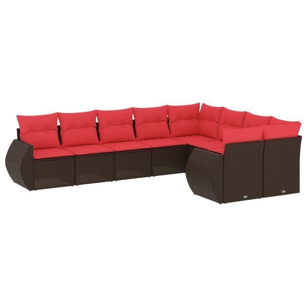 vidaXL Salon de jardin avec coussins 9 Pièces marron résine tressée