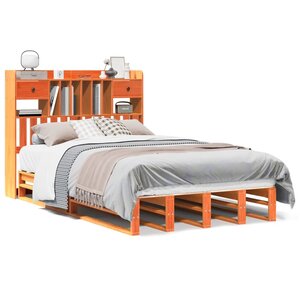 vidaXL Lit bibliothèque sans matelas cire marron 135x190 cm pin massif