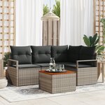 vidaXL Ensemble de Canapés de Jardin de 5 Pièces avec Coussins Gris Poly Rattan Acacia