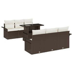 vidaXL Ensemble de canapé de jardin 7 pièces avec coussins marron poly rattan