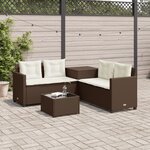 vidaXL Canapé de jardin avec table et coussins en forme de L marron