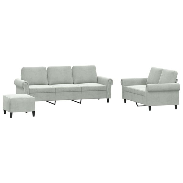 vidaXL Ensemble de canapés 3 Pièces avec coussins Gris clair Velours