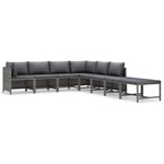 vidaXL Salon de jardin 8 Pièces avec coussins Résine tressée Gris
