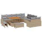 Ensemble de canapé de jardin vidaXL 13 pièces avec coussins beige en rattan polyéthylène acacia