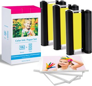 Pack compatible KP-108IN  encre et 108 feuilles de papier photo  100 x 148 mm - Remplace 3115B001