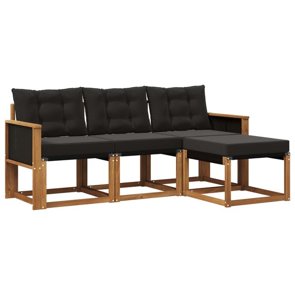 vidaXL Ensemble de canapés d'extérieur 4 pc Naturel et noir