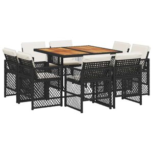 vidaXL Ensemble à manger de jardin 9Pièces coussins noir résine tressée