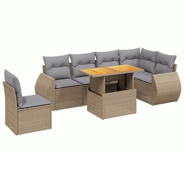 vidaXL Salon de jardin avec coussins 7 Pièces beige résine tressée