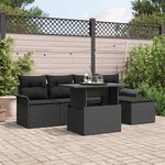 vidaXL Ensemble de canapé de jardin avec coussin 6 Pièces Noir Poly rotin