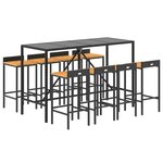 vidaXL Ensemble de bar jardin 9 Pièces noir poly rotin/bois massif acacia