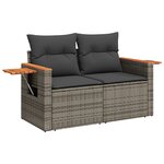 Ensemble de Canapé de Jardin 8 Pièces avec Coussins Gris Poly Rattan Acacia