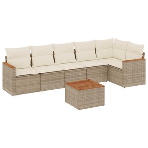 vidaXL Salon de jardin avec coussins 7 Pièces beige résine tressée