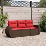 vidaXL Salon de jardin avec coussins 3 Pièces marron résine tressée