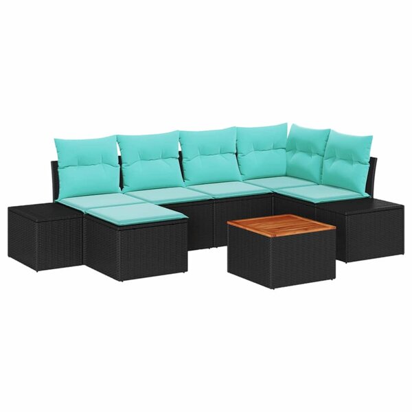 vidaXL Ensemble de canapé de jardin avec coussin 7 Pièces Noir polyrotin
