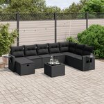 vidaXL Salon de jardin 9 Pièces avec coussins noir résine tressée