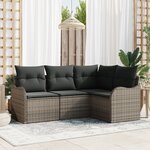 vidaXL Ensemble de Canapé de Jardin 4 Pièces avec Coussins Gris en Poly Rattan