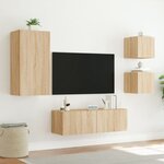 vidaXL Meuble TV muraux 4 Pièces avec lumières LED chêne sonoma