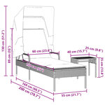 vidaXL Chaise longue avec auvent et table noir résine tressée