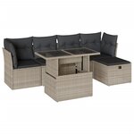 vidaXL Salon de jardin 6 Pièces avec coussins gris clair résine tressée