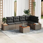 Ensemble de canapé de jardin 6 pièces avec coussins gris en rotin