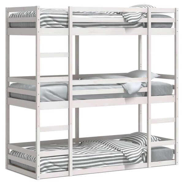 vidaXL Lit superposé triple blanc 90x200 cm bois de pin massif