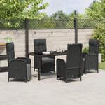 vidaXL Ensemble de salle à manger de jardin 5 pièces avec coussins Noir Poly Rattan
