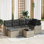 Ensemble de Canapé de Jardin 7 Pièces avec Coussins en Gris Poly Rattan