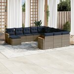 vidaXL Salon de jardin avec coussins 12 Pièces gris résine tressée
