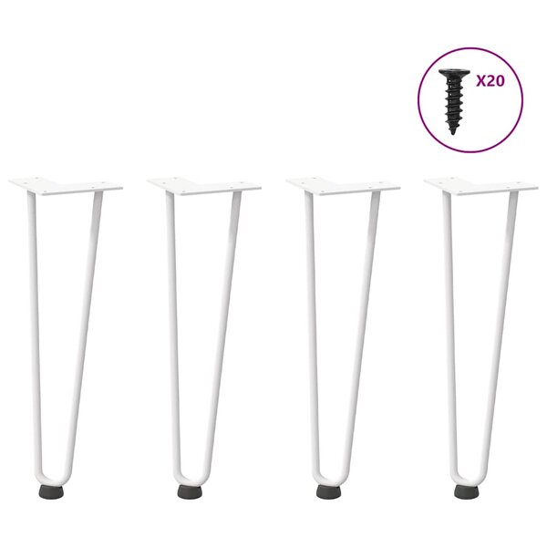 vidaXL Pieds en épingle à cheveux pour table basse 4 pièces Blanc 42 cm Acier massif