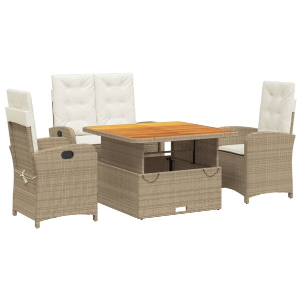 vidaXL Ensemble à manger de jardin coussins 4 Pièces beige résine tressée