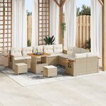 Ensemble de Canapé de Jardin de 13 Pièces avec Coussins Beige Poly Rattan Acacia