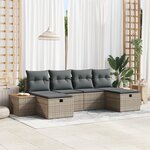 Ensemble de Canapés de Jardin de 6 Pièces avec Coussins Gris en Rotin Synthétique
