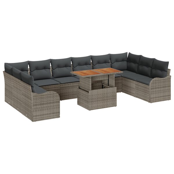 Ensemble de canapés de jardin vidaXL 11 pièces avec coussins gris poly rotin