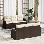vidaXL Canapé de jardin 7 pièces avec coussins Marron en Poly Rotin