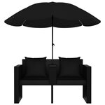 vidaXL Lit de jardin avec parasol Résine tressée Noir