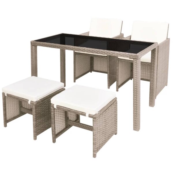 vidaXL Salon de jardin encastrable avec coussins 5 Pièces Rotin Beige
