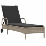 vidaXL Chaise longue avec roues et coussins gris clair résine tressée