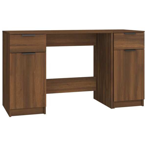 Bureau table poste de travail meuble d'ordinateur informatique étude avec armoire latérale chêne bois d'ingénierie brun 02_0023393