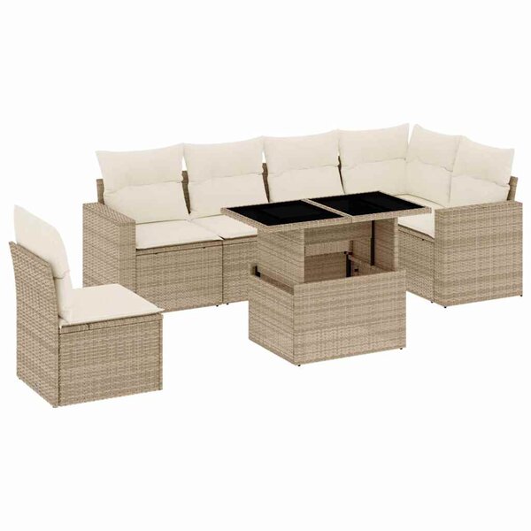 vidaXL Salon de jardin avec coussins 7 Pièces beige résine tressée