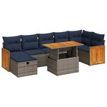 vidaXL Salon de jardin 8Pièces avec coussins gris résine tressée acacia