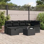 vidaXL Ensemble de Canapé de Jardin de 7 Pièces avec Coussins Noir Poly Rattan