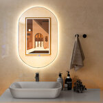 Miroir mural de salle de bain led ovale 80 cm x 50 cm rétro-éclairé à intensité variable 3 couleurs interrupteur tactile intelligent antibuée antidéflagrant 20_0006308