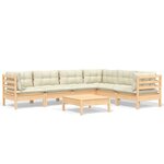 vidaXL Salon de jardin 7 Pièces avec coussins crème bois de pin massif